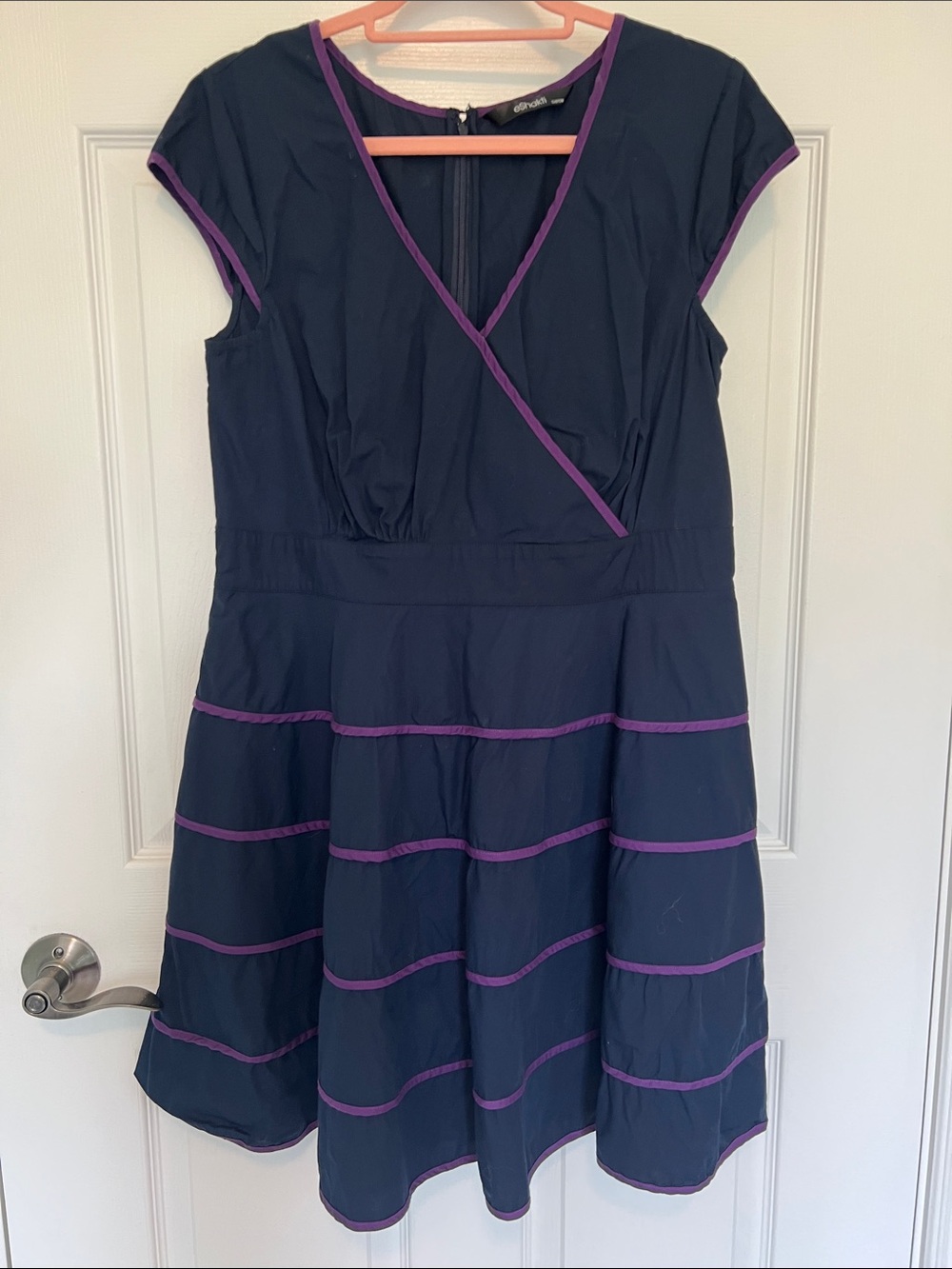 eshakti Navy Dress with Purple Trim